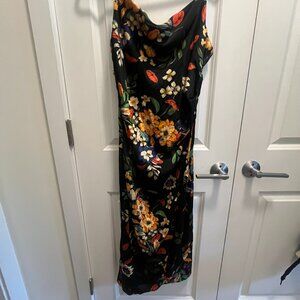 Re:named Black floral midi slip dress